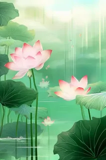 简约大气意境绿色荷花背景