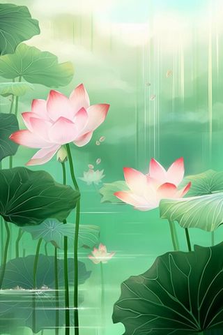 简约大气意境绿色荷花背景