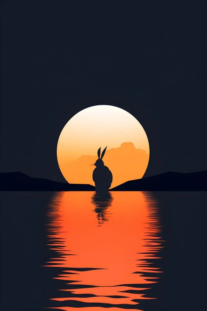 月光兔子极简扁平背景(2400x3600)