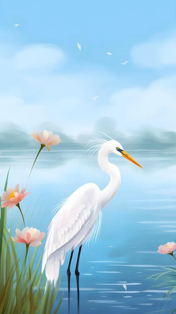 国风芦苇白鹭清新背景(2016x3600)