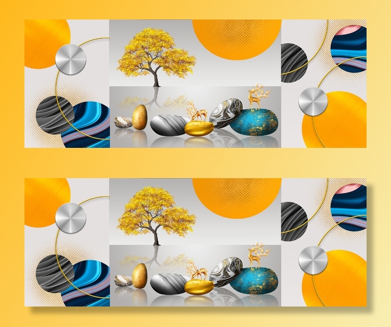 轻奢发财鹿三联画