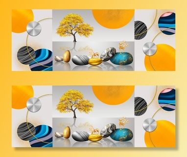 轻奢发财鹿三联画 轻奢发财鹿三联画