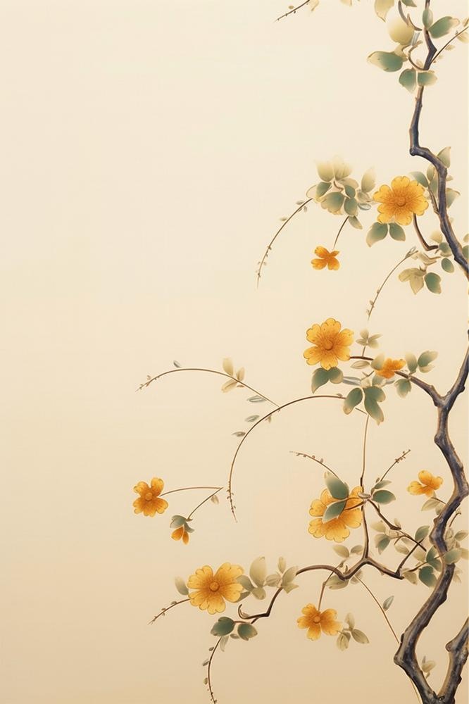 黄色花朵枝叶清新国风节气海报背景