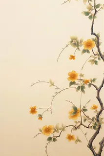 黄色花朵枝叶清新国风节气海报背景