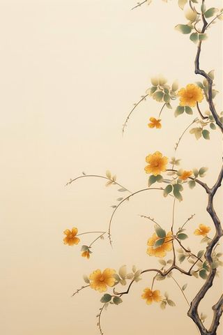 黄色花朵枝叶清新国风节气海报背景