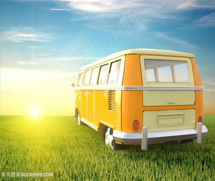 旅行旅途中的黄色汽车