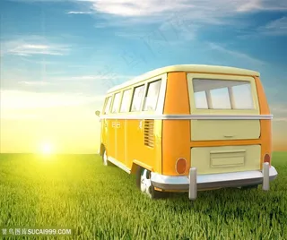 旅行旅途中的黄色汽车