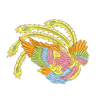 手绘国潮中国风神龙凤凰卡通形象插画装饰元素图案PSD设计素材