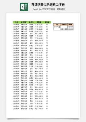 筛选销售记录到新工作表excel模板