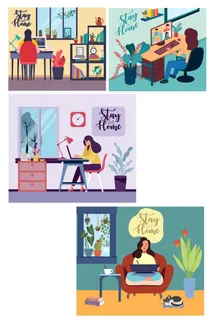 AI矢量居家学习人物插画