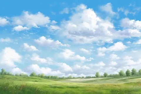 春天的蓝天白云草原很美背景图