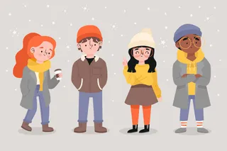 冬天服饰服装冬装穿冬装保暖冬季卡通人物男女装Ai矢量图片素材