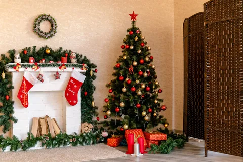 圣诞节圣诞壁炉圣诞树室内场景(77)