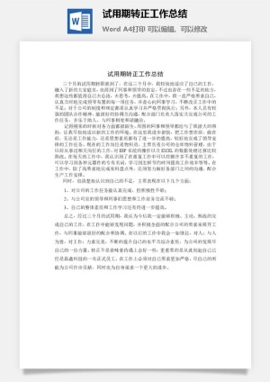 试用期转正工作总结word模板