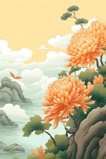 菊花国风山水插画