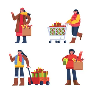 冬天服饰服装冬装穿冬装保暖冬季卡通人物男女装Ai矢量图片素材