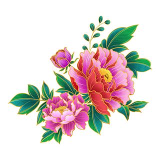 手绘国潮中国风古典牡丹花国花花卉装饰图案PSD设计素材