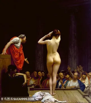 杰罗姆油画裸体人群美景插画