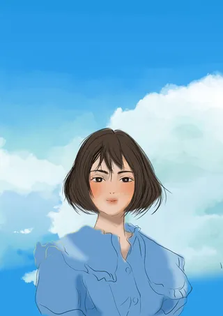 手绘蓝天白云美少女