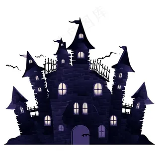 万圣节城堡枯树蝙蝠恐怖插画免抠
