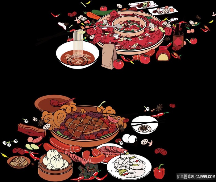 手绘火锅元素