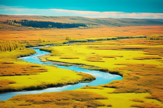 平原上的湿地秋季风光摄影图