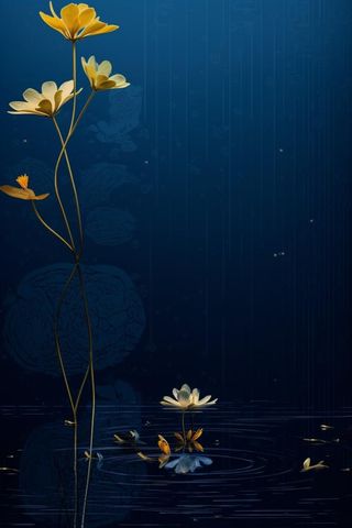 高端大气蓝色金色荷花线条背景