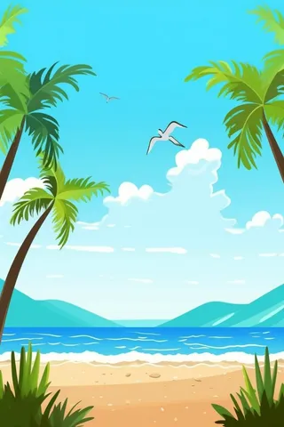 夏季沙滩椰树背景