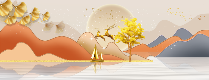 抽象麋鹿山水装饰画