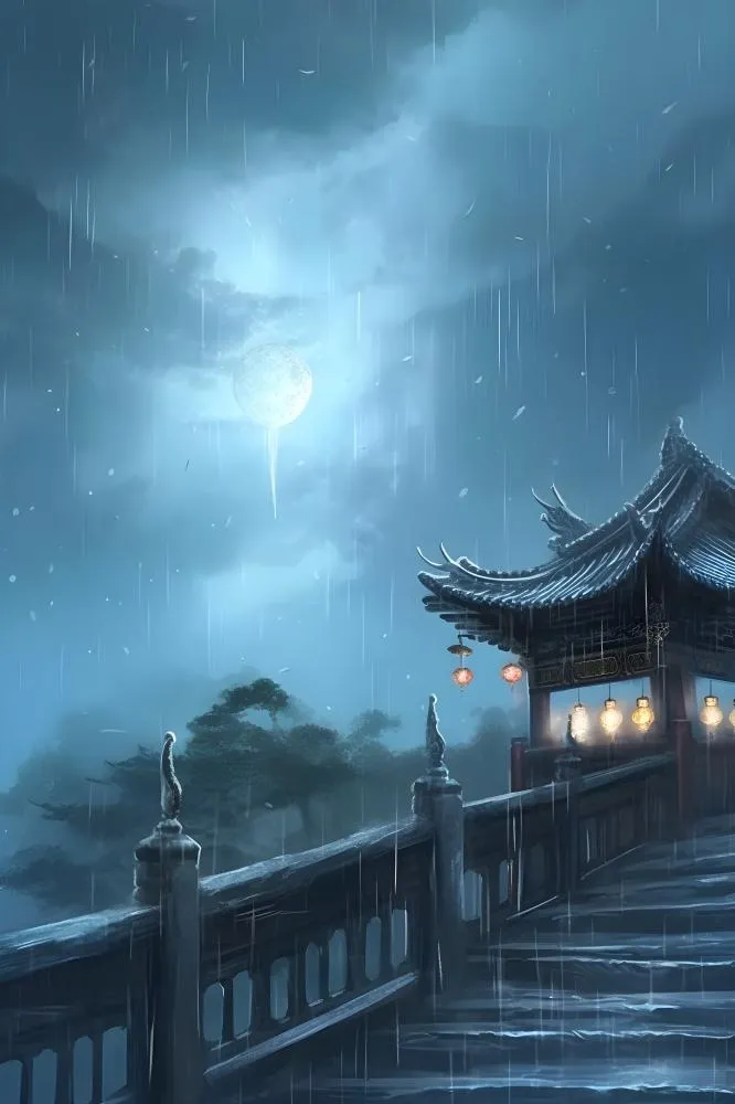 国风建筑水墨雨水背景(2400x3600)