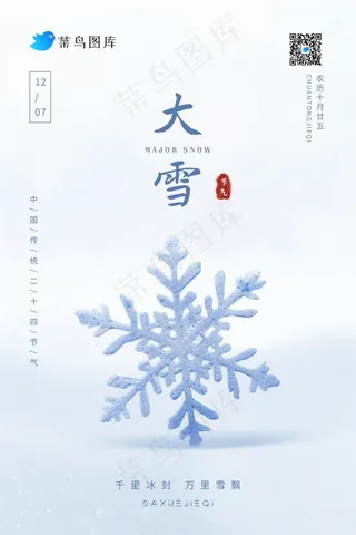大雪雪花简约浪漫白色节气海报