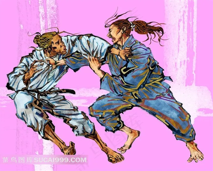摔跤运动员插画图片