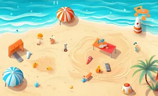 夏日海滩海边浪花海鸥背景