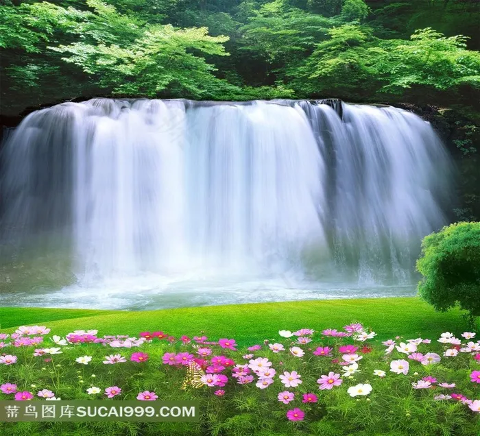 装饰画背景画无框画瀑布