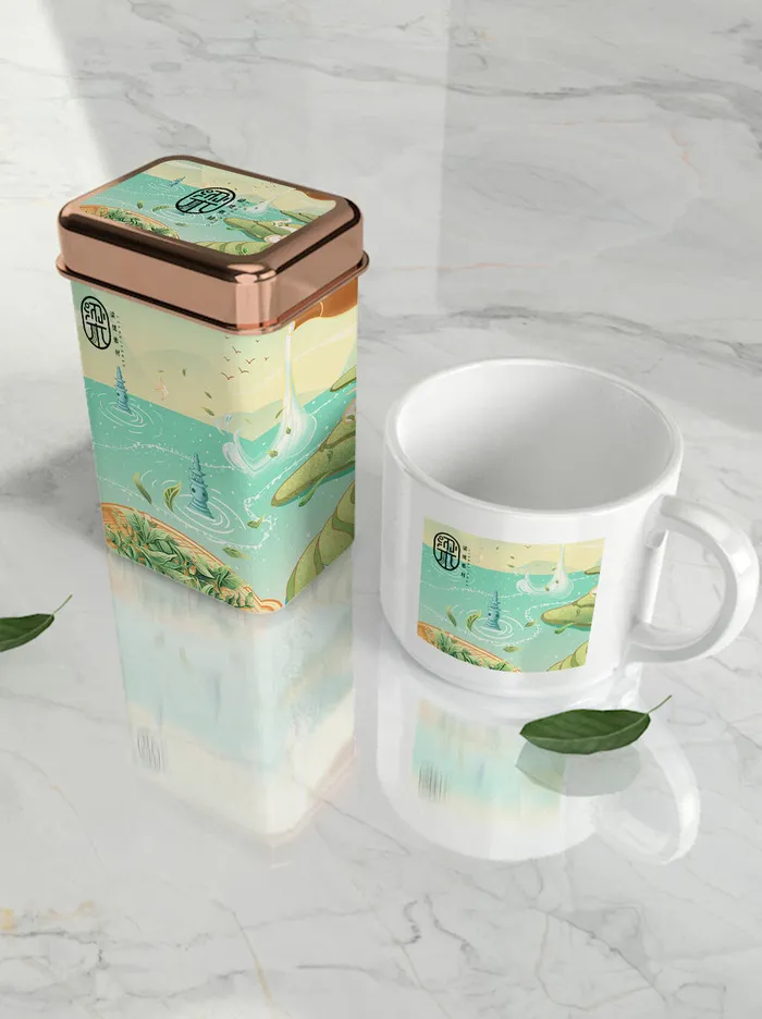 国风高档茶叶包装盒袋罐瓶LOGO标贴展示VI智能贴图样机PSD素材psd模版下载
