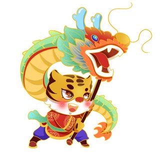 2022虎年吉祥物卡通公仔小老虎形象设计福字元素手绘插画psd素材