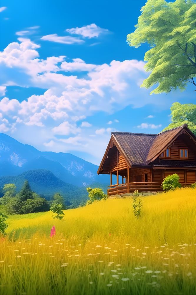 夏日阳光小屋清新背景(2400x3600)