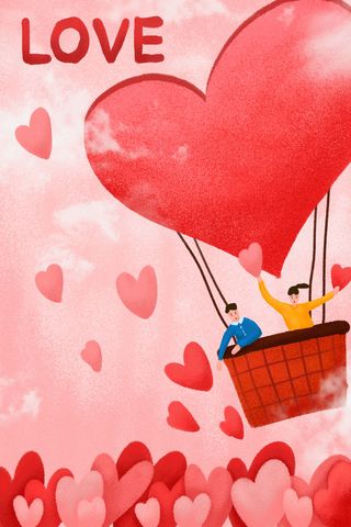 卡通温馨浪漫2月14七夕520情侣拥抱情人节主题插画海报PSD素材