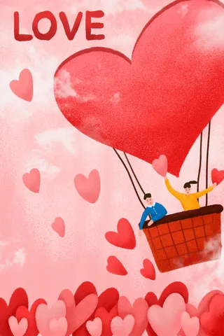 卡通温馨浪漫2月14七夕520情侣拥抱情人节主题插画海报PSD素材