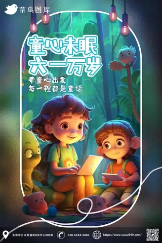 儿童节梦幻森林探险神秘海报