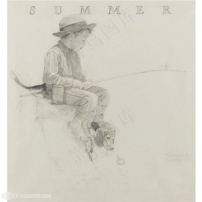 诺曼 · 洛克威尔手绘素描男孩装饰画