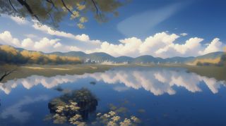 蓝天与湖风景插画壁纸