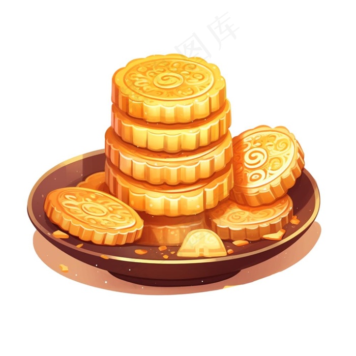 中秋月饼美食插画免抠(1024x1024)