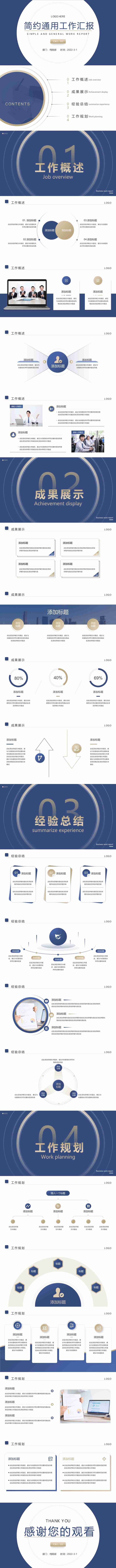蓝色简约工作总结汇报PPT模板啊