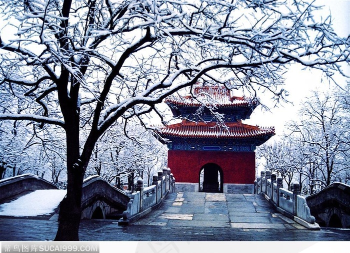 明十三陵-碑亭雪景 JPG
