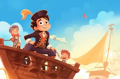 童真海盗船手绘banner背景