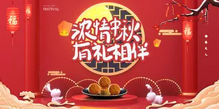 古典中秋有礼活动红色展板