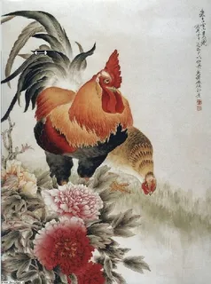 油画 鸡群 风景 背景墙