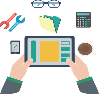 网上查询智能办公卡通科技kv主视觉素材