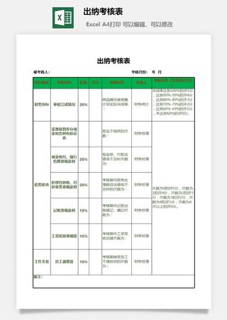 出纳考核表